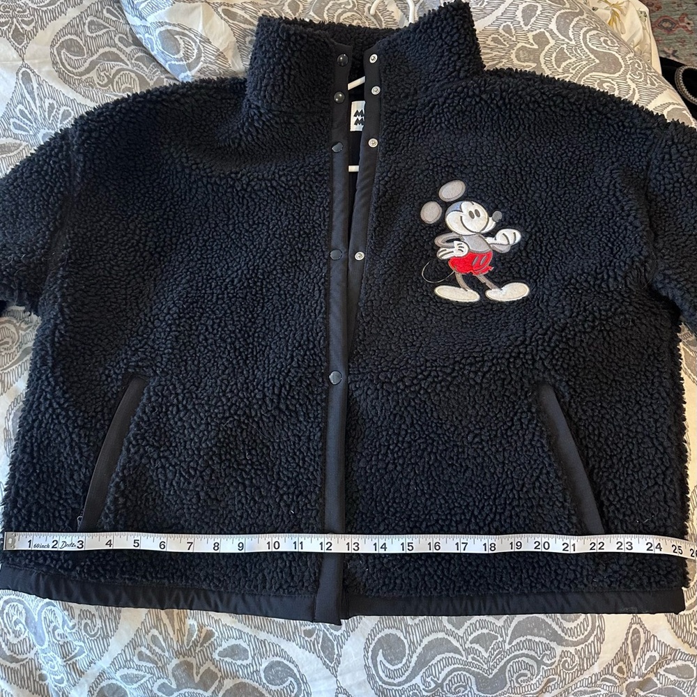 Black Sherpa Jacket with Retro Mickey Mouse Embroidery